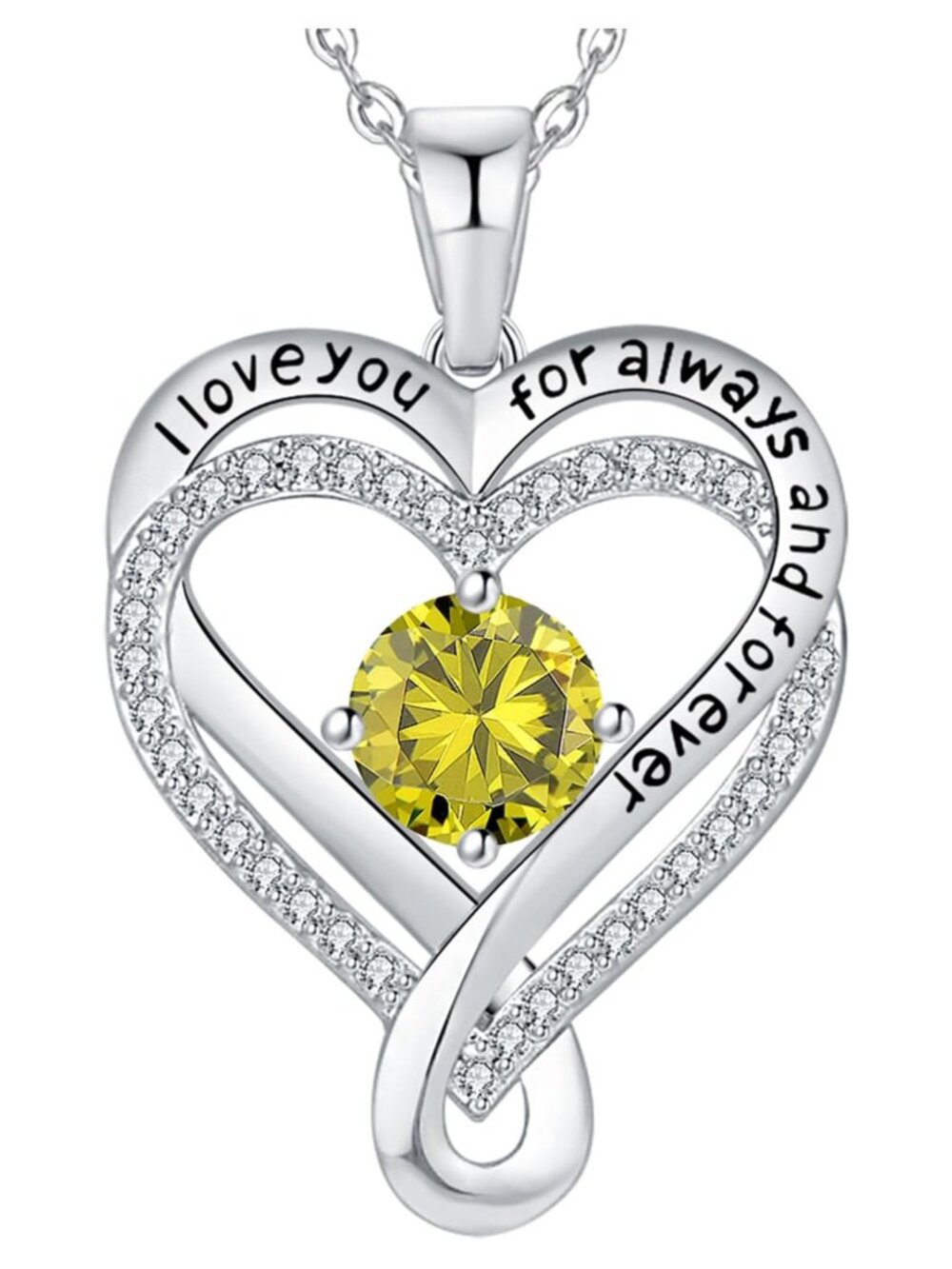 Women's Sterling Silver Infinity Heart Birthstone Pendant Necklace Gift